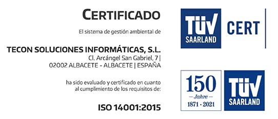 Certificado ISO 14001 - Tecon Soluciones Informáticas