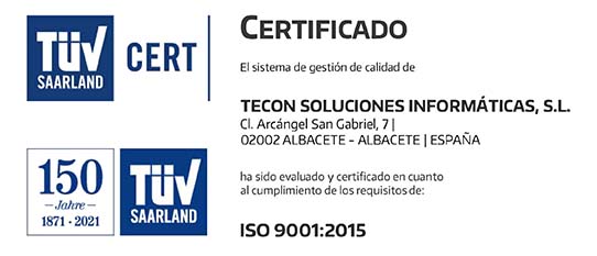 Certificado ISO 9001 - Tecon Soluciones Informáticas